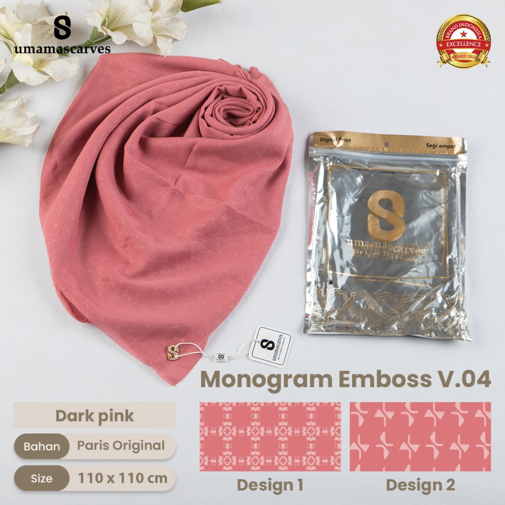 Umamascarves - Hijab Sultan Emboss Monogram Logo S (Hanya Bisa Pilih Warna, Motif RANDOM)