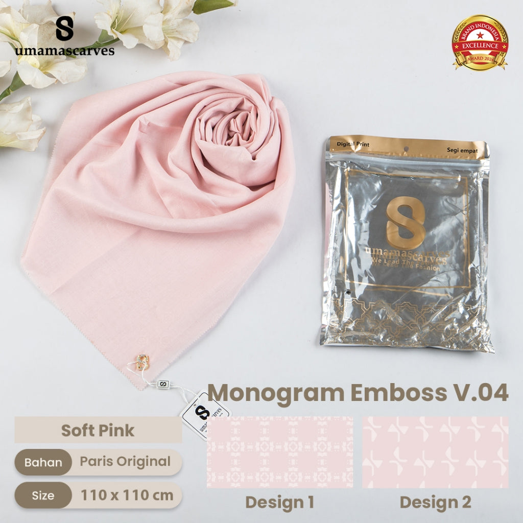 Umamascarves - Hijab Sultan Emboss Monogram Logo S (Hanya Bisa Pilih Warna, Motif RANDOM)
