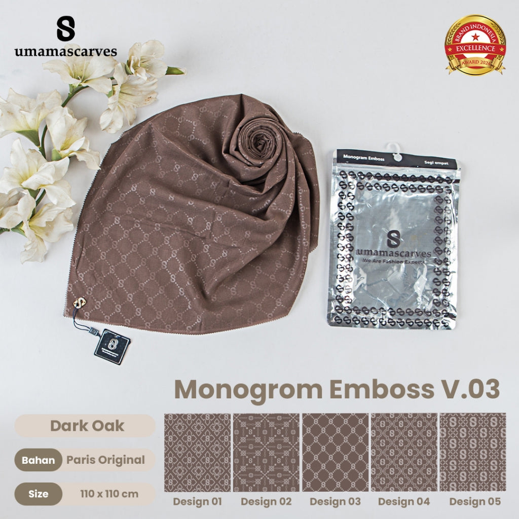 Umamascarves - Hijab Sultan Emboss Monogram Logo S (Hanya Bisa Pilih Warna, Motif RANDOM)