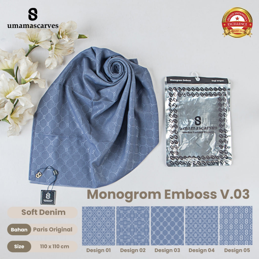 Umamascarves - Hijab Sultan Emboss Monogram Logo S (Hanya Bisa Pilih Warna, Motif RANDOM)