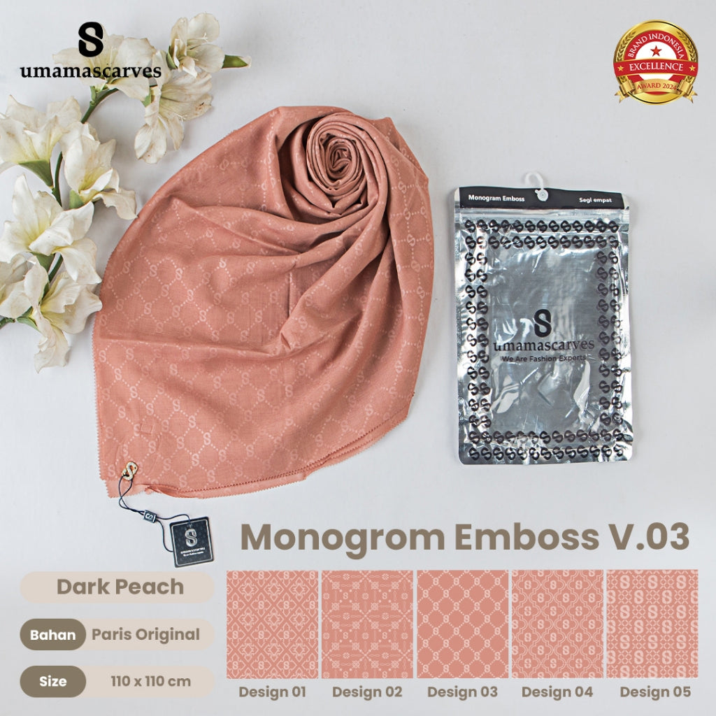 Umamascarves - Hijab Sultan Emboss Monogram Logo S (Hanya Bisa Pilih Warna, Motif RANDOM)
