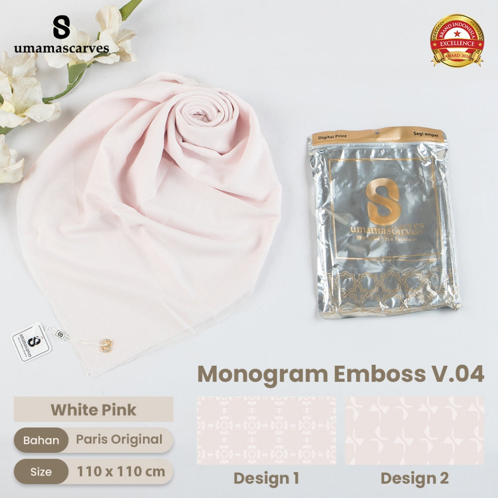Umamascarves - Hijab Sultan Emboss Monogram Logo S (Hanya Bisa Pilih Warna, Motif RANDOM)
