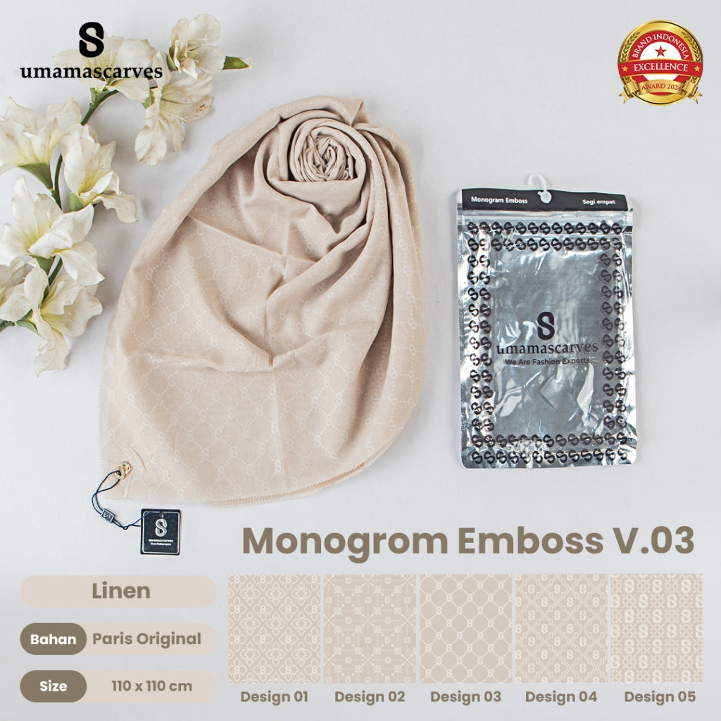 Umamascarves - Hijab Sultan Emboss Monogram Logo S (Hanya Bisa Pilih Warna, Motif RANDOM)