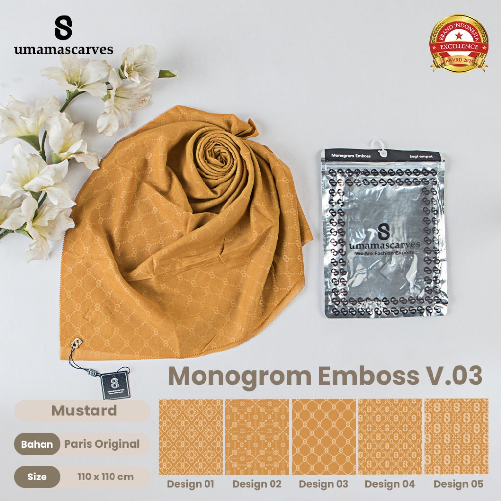 Umamascarves - Hijab Sultan Emboss Monogram Logo S (Hanya Bisa Pilih Warna, Motif RANDOM)