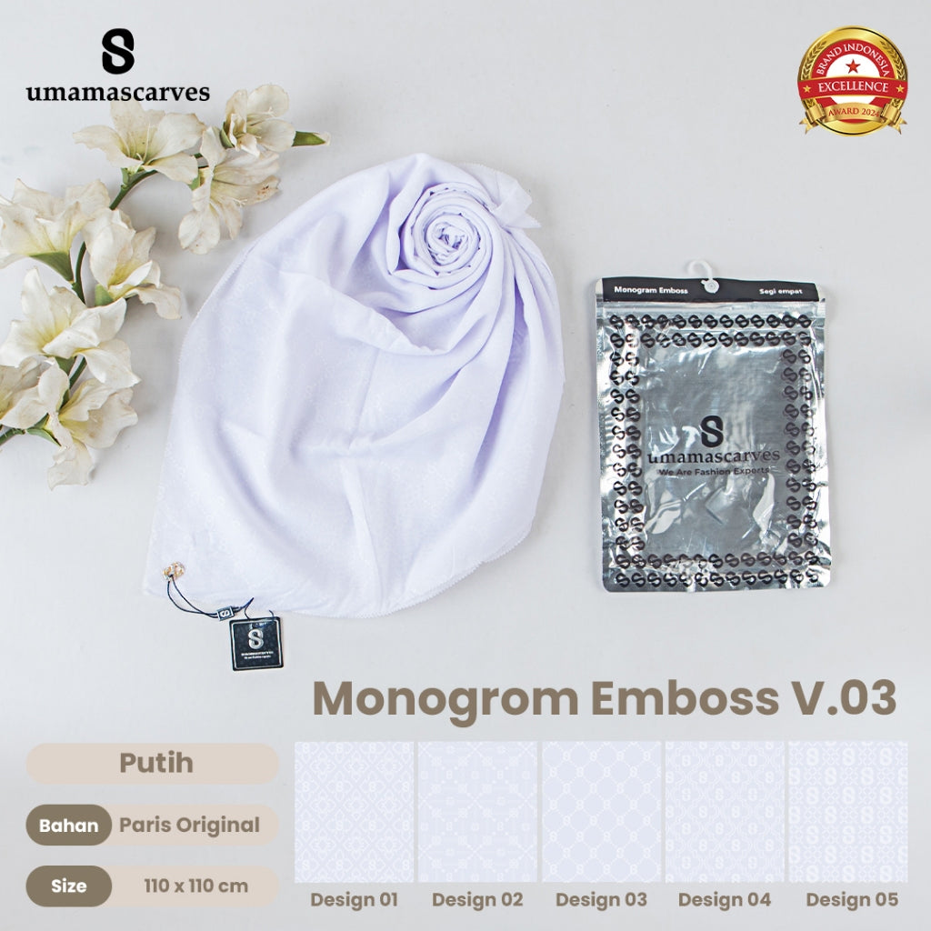 Umamascarves - Hijab Sultan Emboss Monogram Logo S (Hanya Bisa Pilih Warna, Motif RANDOM)