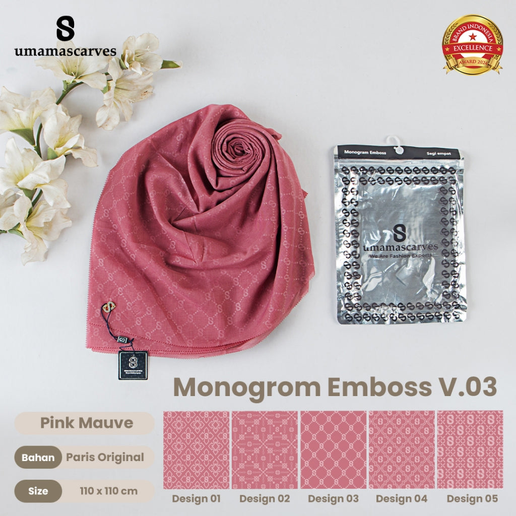 Umamascarves - Hijab Sultan Emboss Monogram Logo S (Hanya Bisa Pilih Warna, Motif RANDOM)