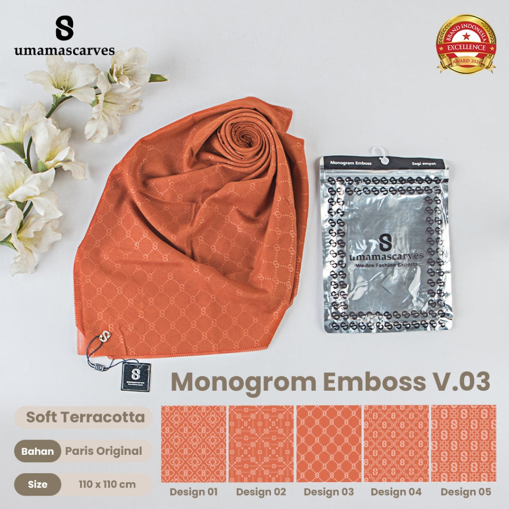 Umamascarves - Hijab Sultan Emboss Monogram Logo S (Hanya Bisa Pilih Warna, Motif RANDOM)