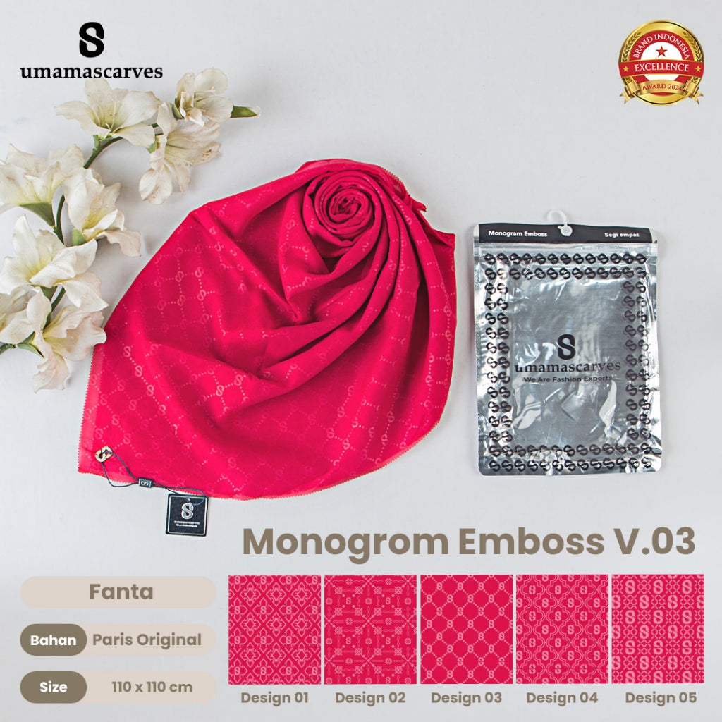 Umamascarves - Hijab Sultan Emboss Monogram Logo S (Hanya Bisa Pilih Warna, Motif RANDOM)