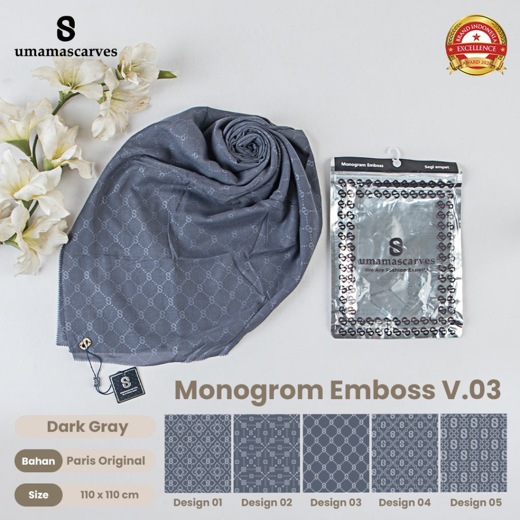 Umamascarves - Hijab Sultan Emboss Monogram Logo S (Hanya Bisa Pilih Warna, Motif RANDOM)
