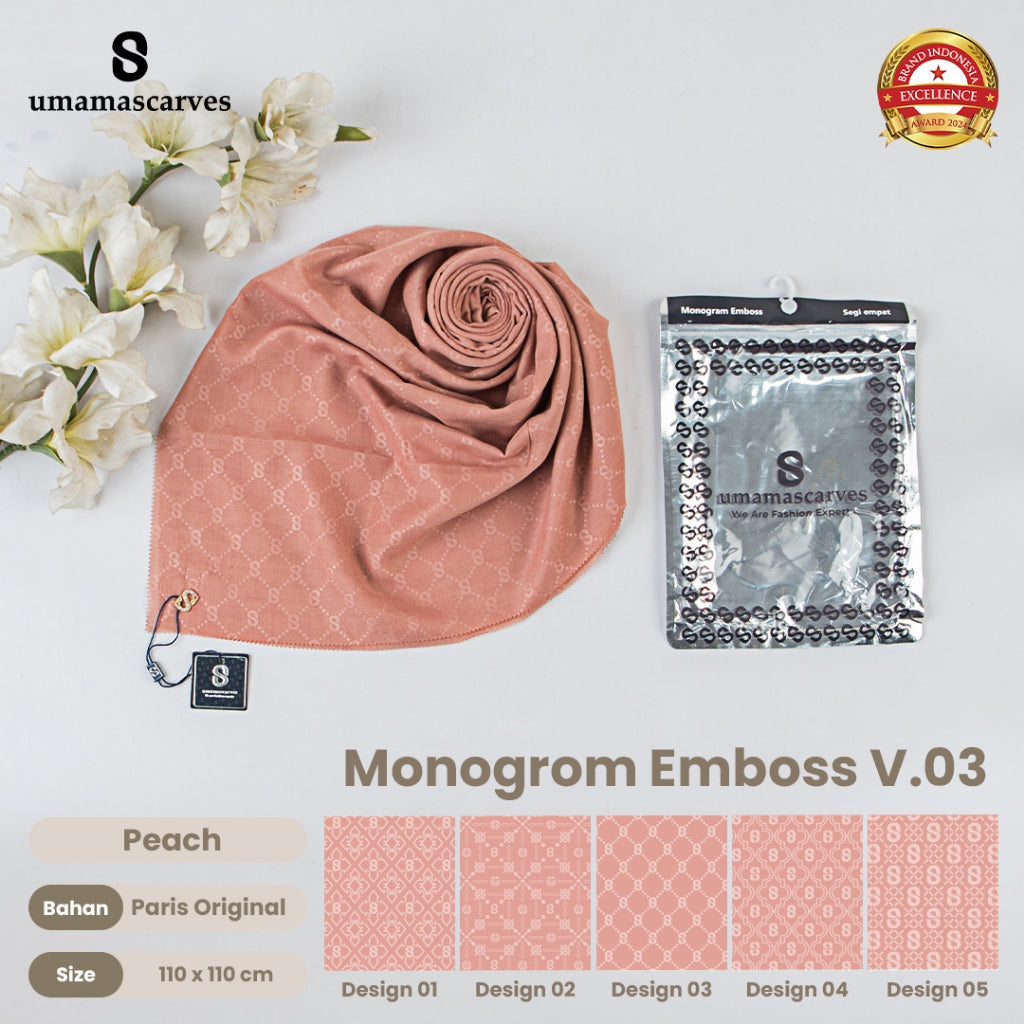 Umamascarves - Hijab Sultan Emboss Monogram Logo S (Hanya Bisa Pilih Warna, Motif RANDOM)