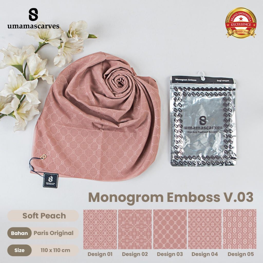 Umamascarves - Hijab Sultan Emboss Monogram Logo S (Hanya Bisa Pilih Warna, Motif RANDOM)