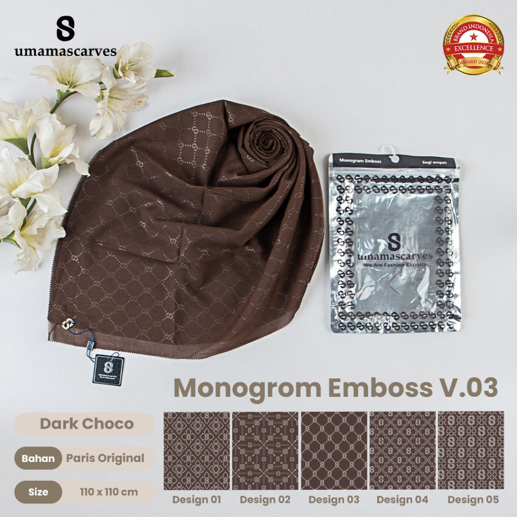 Umamascarves - Hijab Sultan Emboss Monogram Logo S (Hanya Bisa Pilih Warna, Motif RANDOM)