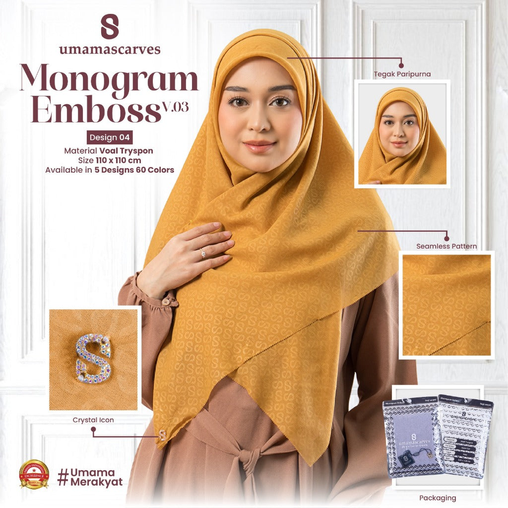 Umamascarves - Hijab Sultan Emboss Monogram Logo S (Hanya Bisa Pilih Warna, Motif RANDOM)