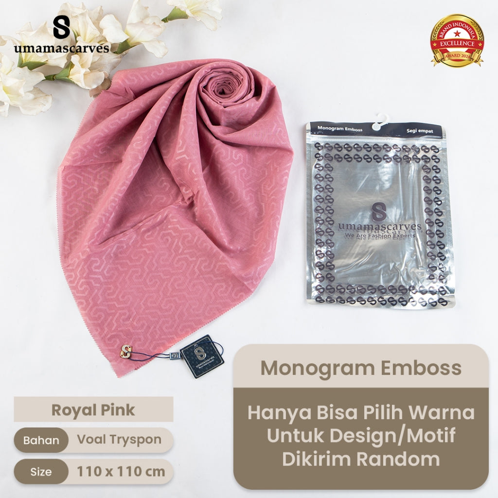Umamascarves - Hijab Sultan Emboss Monogram Logo S (Hanya Bisa Pilih Warna, Motif RANDOM)