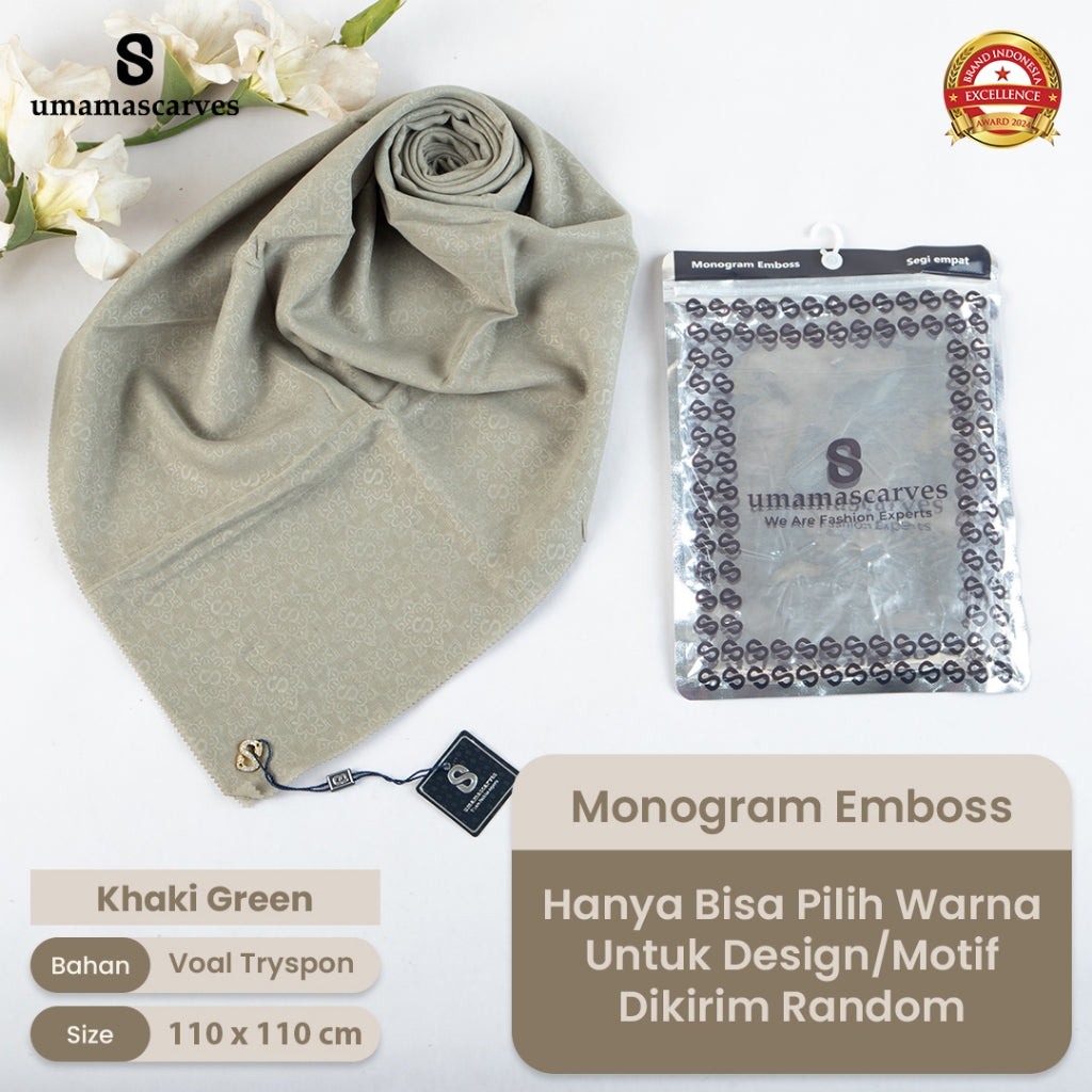 Umamascarves - Hijab Sultan Emboss Monogram Logo S (Hanya Bisa Pilih Warna, Motif RANDOM)