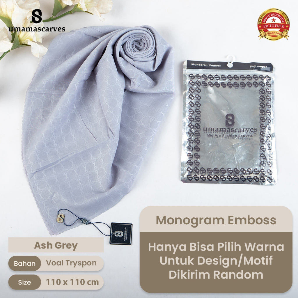Umamascarves - Hijab Sultan Emboss Monogram Logo S (Hanya Bisa Pilih Warna, Motif RANDOM)