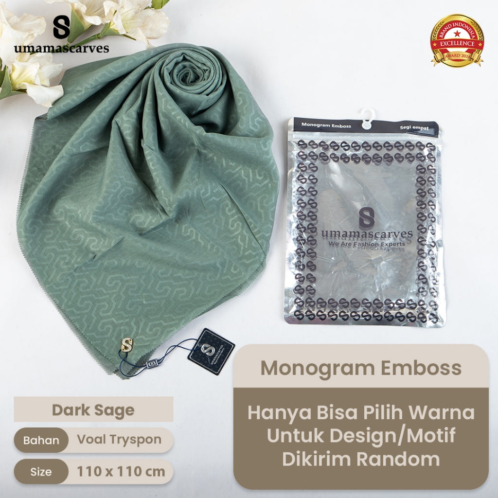 Umamascarves - Hijab Sultan Emboss Monogram Logo S (Hanya Bisa Pilih Warna, Motif RANDOM)