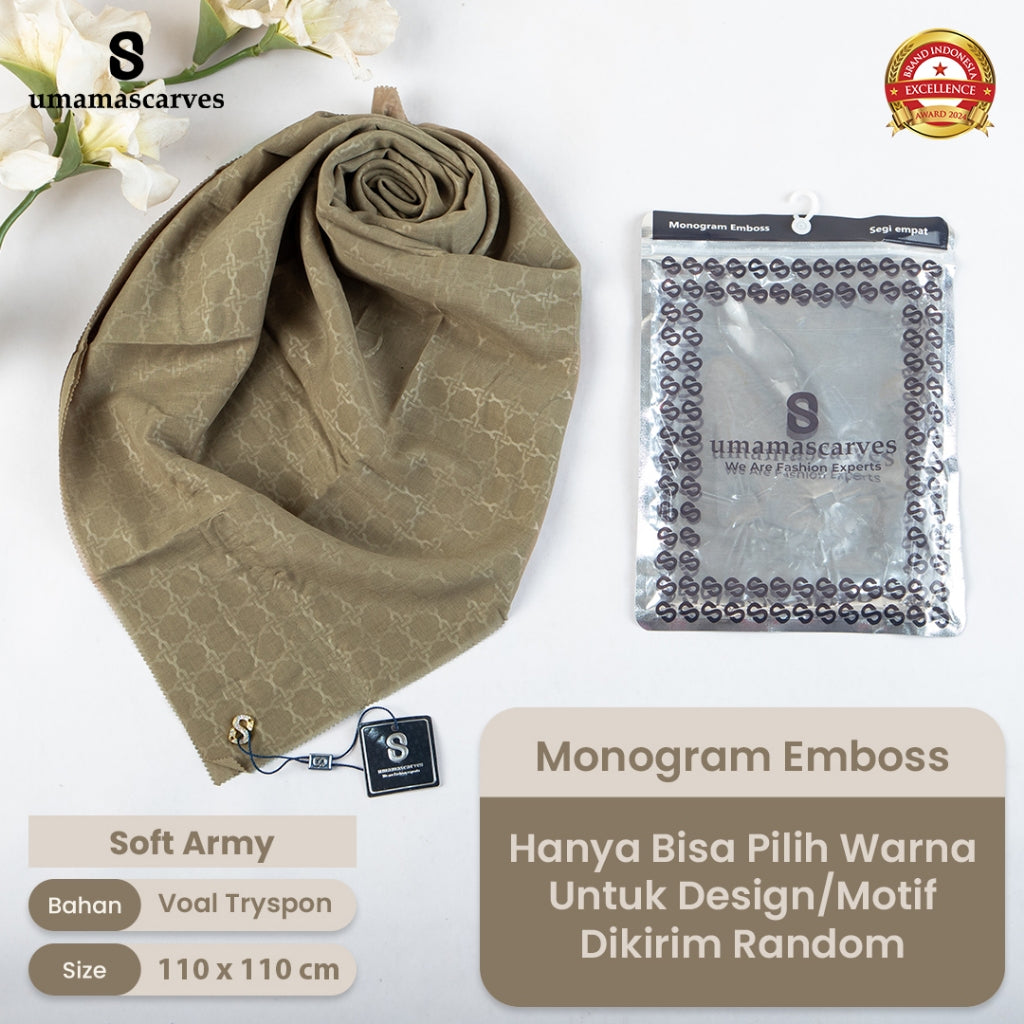 Umamascarves - Hijab Sultan Emboss Monogram Logo S (Hanya Bisa Pilih Warna, Motif RANDOM)