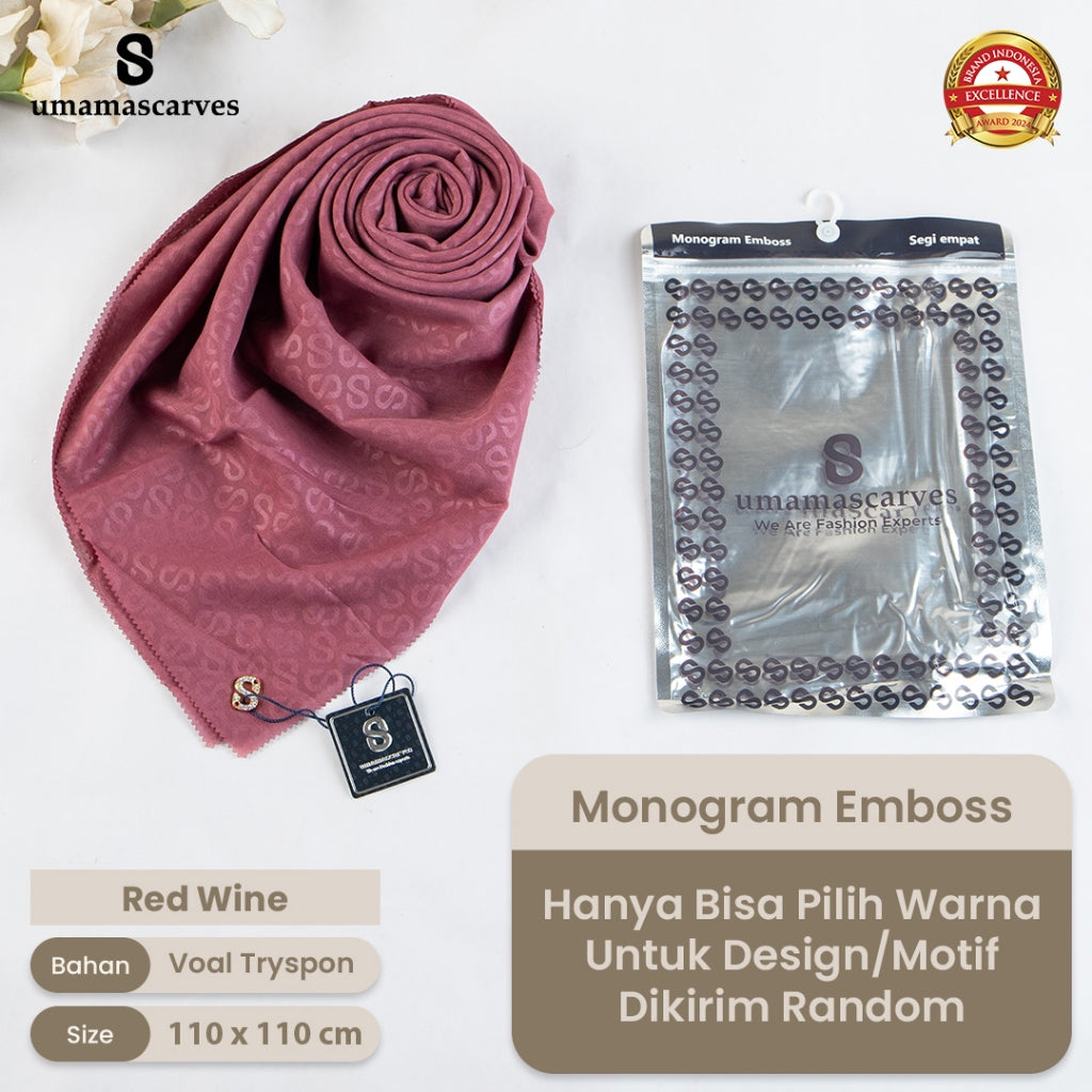 Umamascarves - Hijab Sultan Emboss Monogram Logo S (Hanya Bisa Pilih Warna, Motif RANDOM)