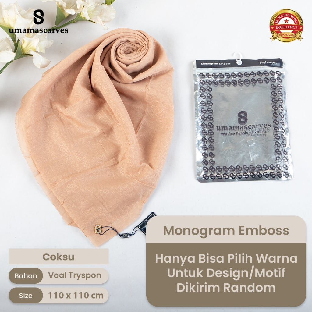 Umamascarves - Hijab Sultan Emboss Monogram Logo S (Hanya Bisa Pilih Warna, Motif RANDOM)