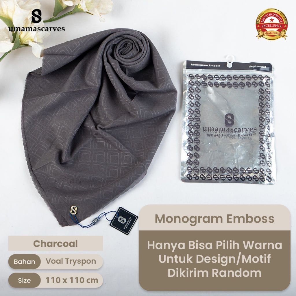 Umamascarves - Hijab Sultan Emboss Monogram Logo S (Hanya Bisa Pilih Warna, Motif RANDOM)