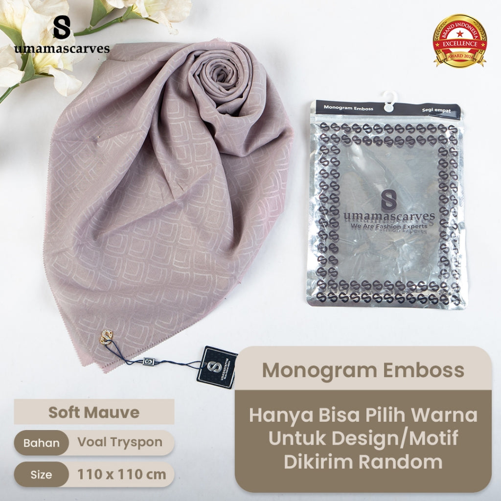 Umamascarves - Hijab Sultan Emboss Monogram Logo S (Hanya Bisa Pilih Warna, Motif RANDOM)