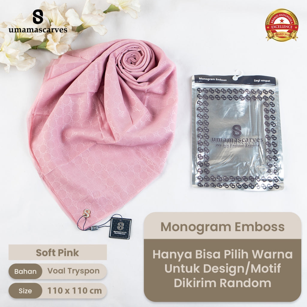 Umamascarves - Hijab Sultan Emboss Monogram Logo S (Hanya Bisa Pilih Warna, Motif RANDOM)