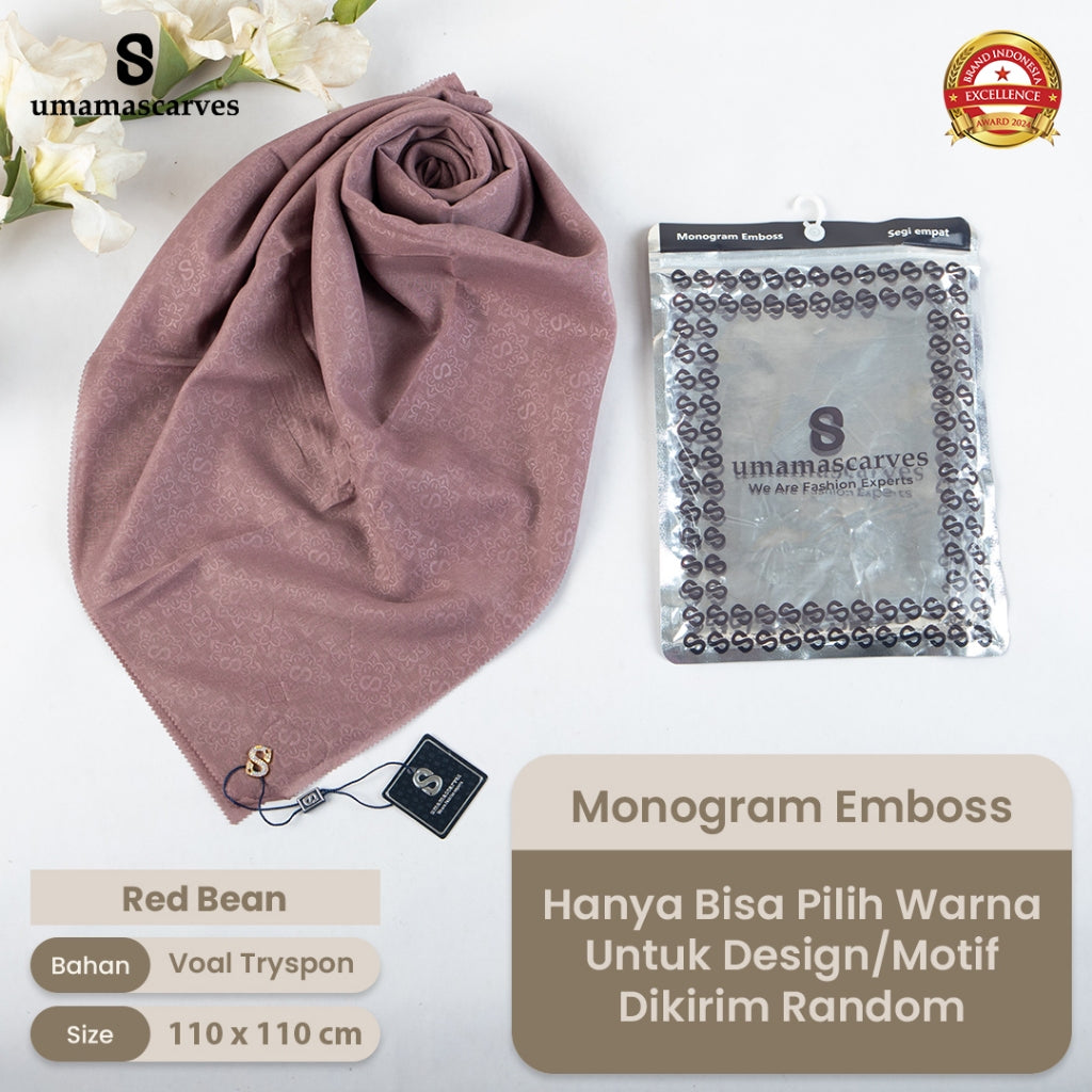 Umamascarves - Hijab Sultan Emboss Monogram Logo S (Hanya Bisa Pilih Warna, Motif RANDOM)