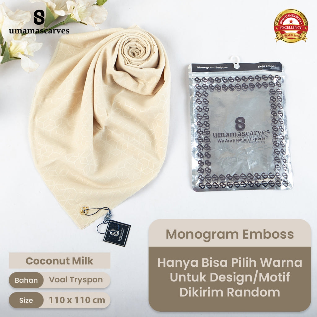 Umamascarves - Hijab Sultan Emboss Monogram Logo S (Hanya Bisa Pilih Warna, Motif RANDOM)