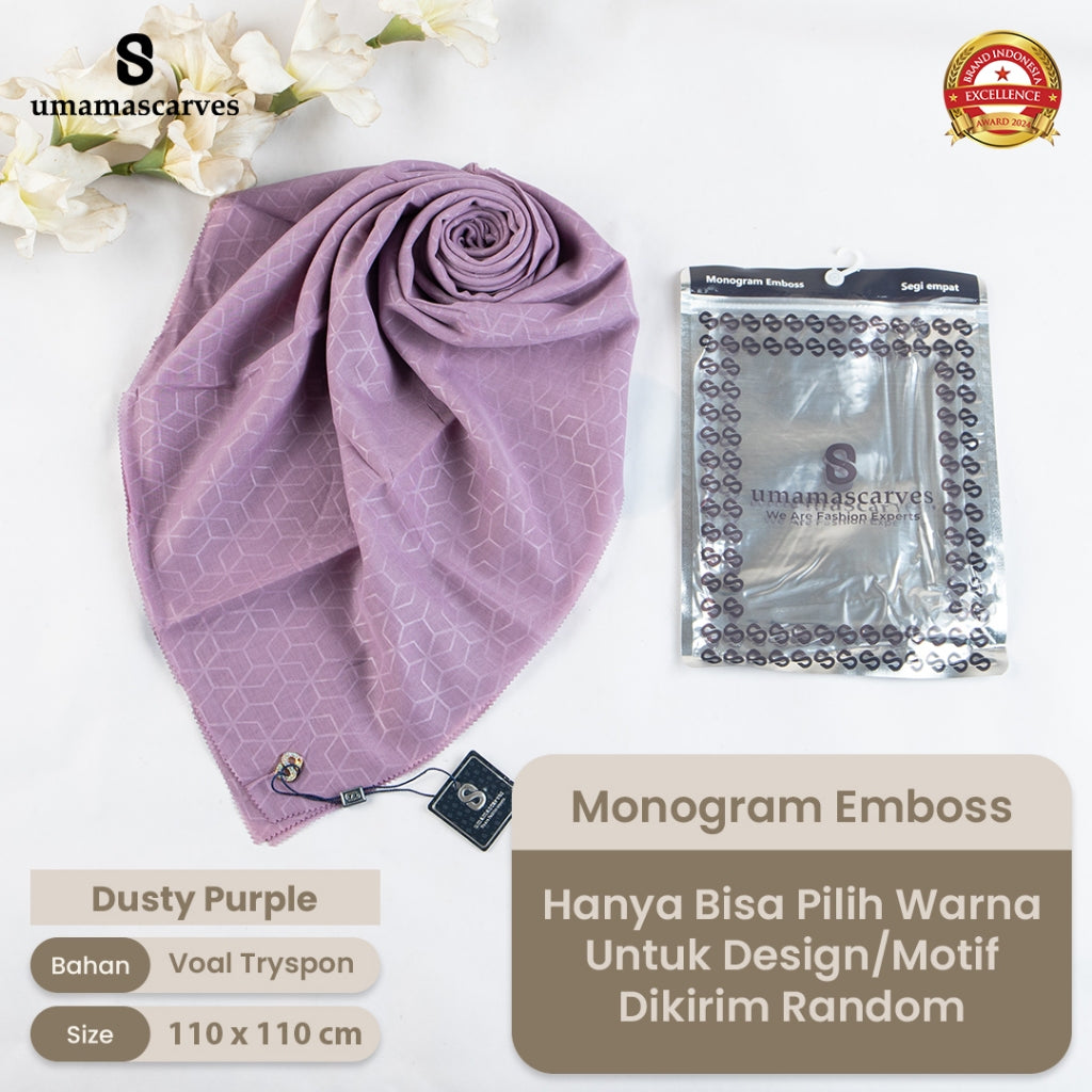 Umamascarves - Hijab Sultan Emboss Monogram Logo S (Hanya Bisa Pilih Warna, Motif RANDOM)
