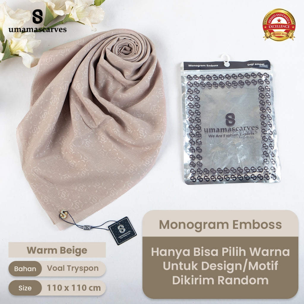 Umamascarves - Hijab Sultan Emboss Monogram Logo S (Hanya Bisa Pilih Warna, Motif RANDOM)