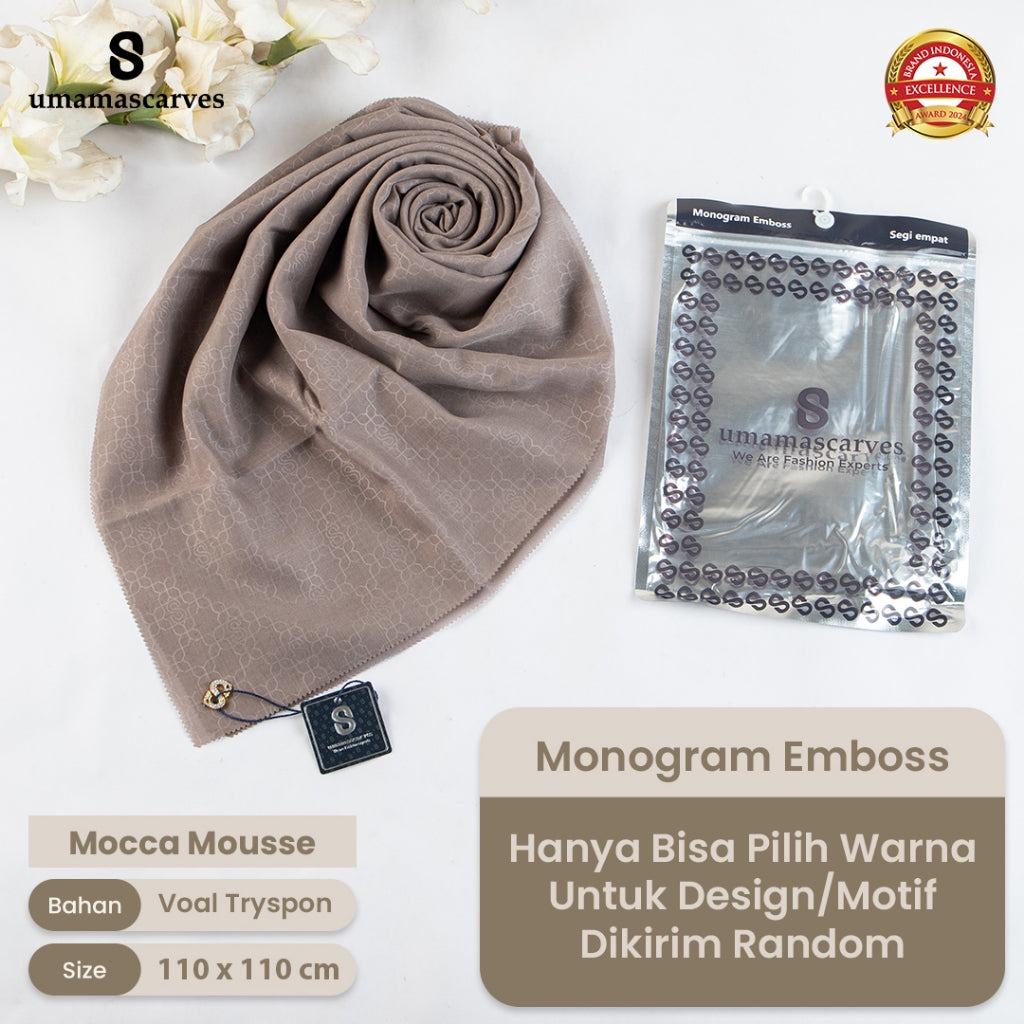 Umamascarves - Hijab Sultan Emboss Monogram Logo S (Hanya Bisa Pilih Warna, Motif RANDOM)