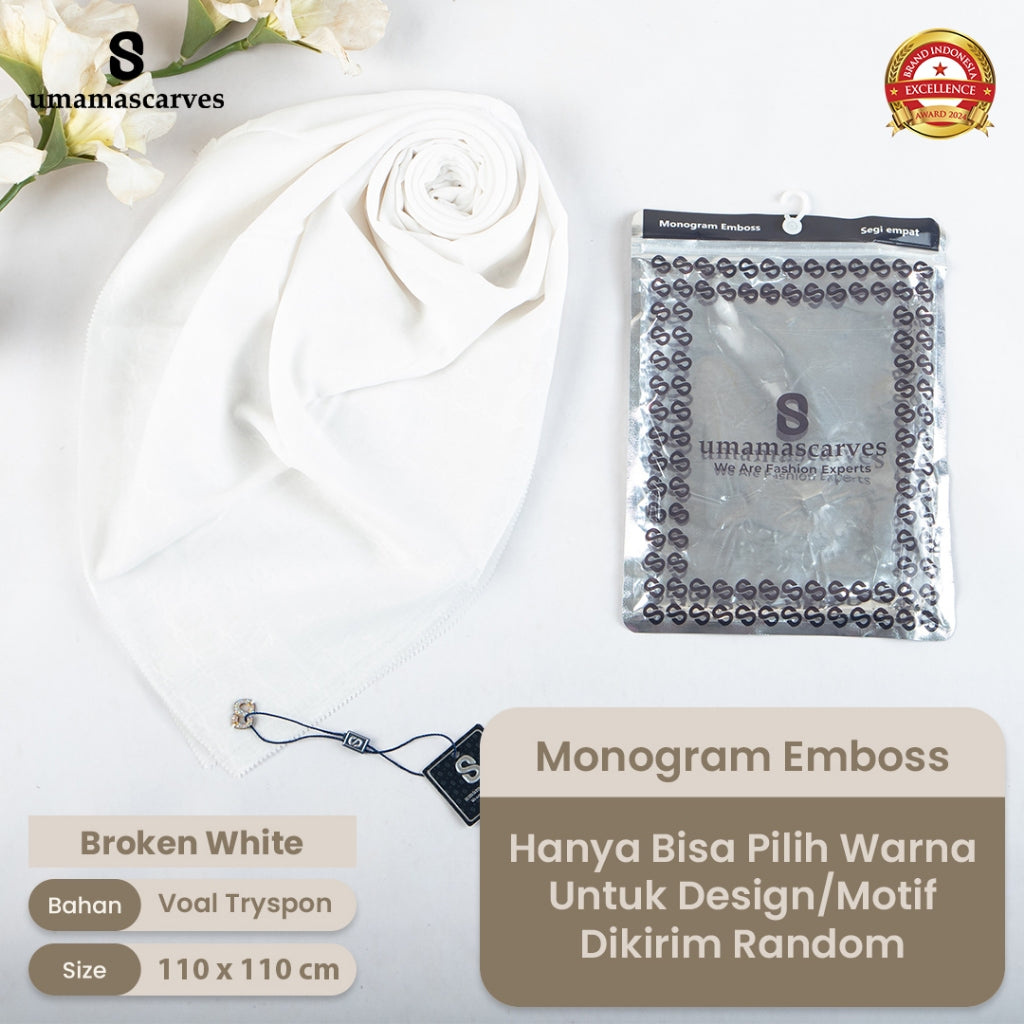 Umamascarves - Hijab Sultan Emboss Monogram Logo S (Hanya Bisa Pilih Warna, Motif RANDOM)