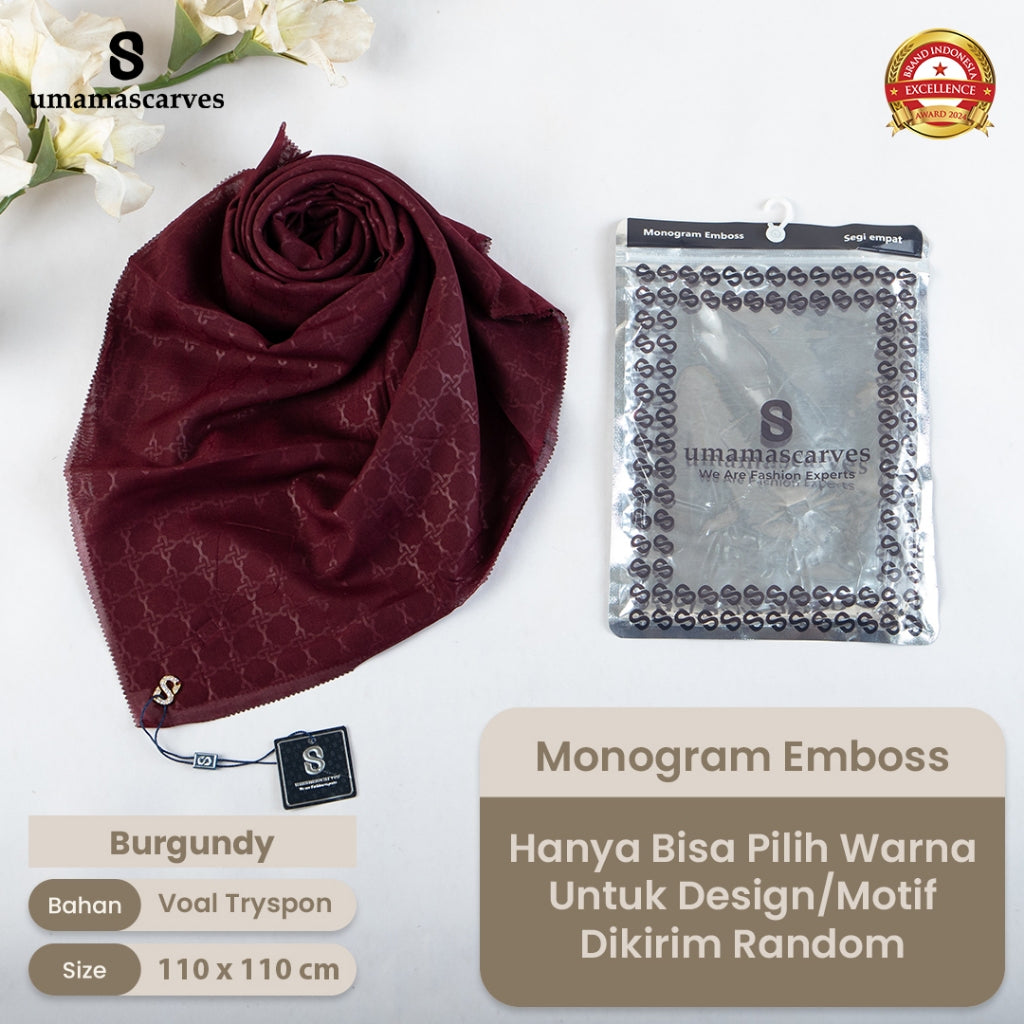 Umamascarves - Hijab Sultan Emboss Monogram Logo S (Hanya Bisa Pilih Warna, Motif RANDOM)