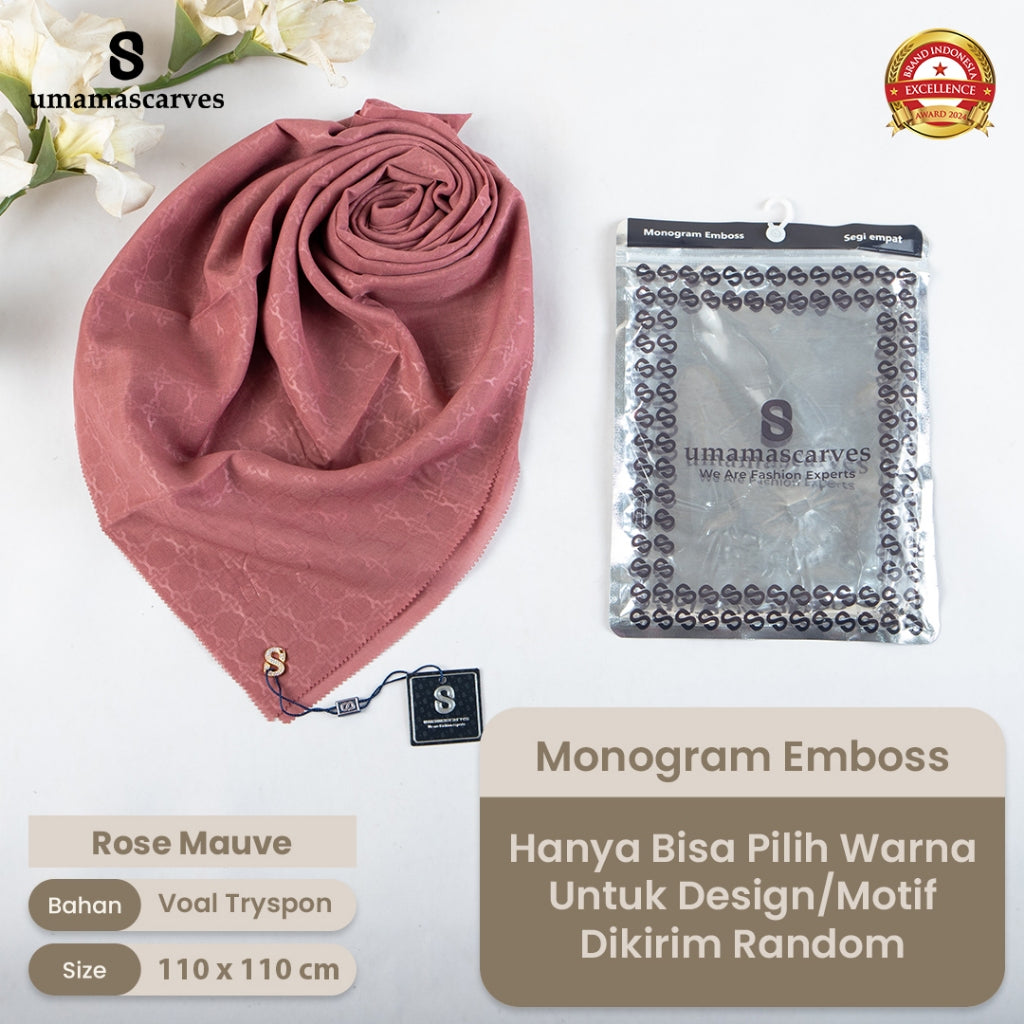 Umamascarves - Hijab Sultan Emboss Monogram Logo S (Hanya Bisa Pilih Warna, Motif RANDOM)