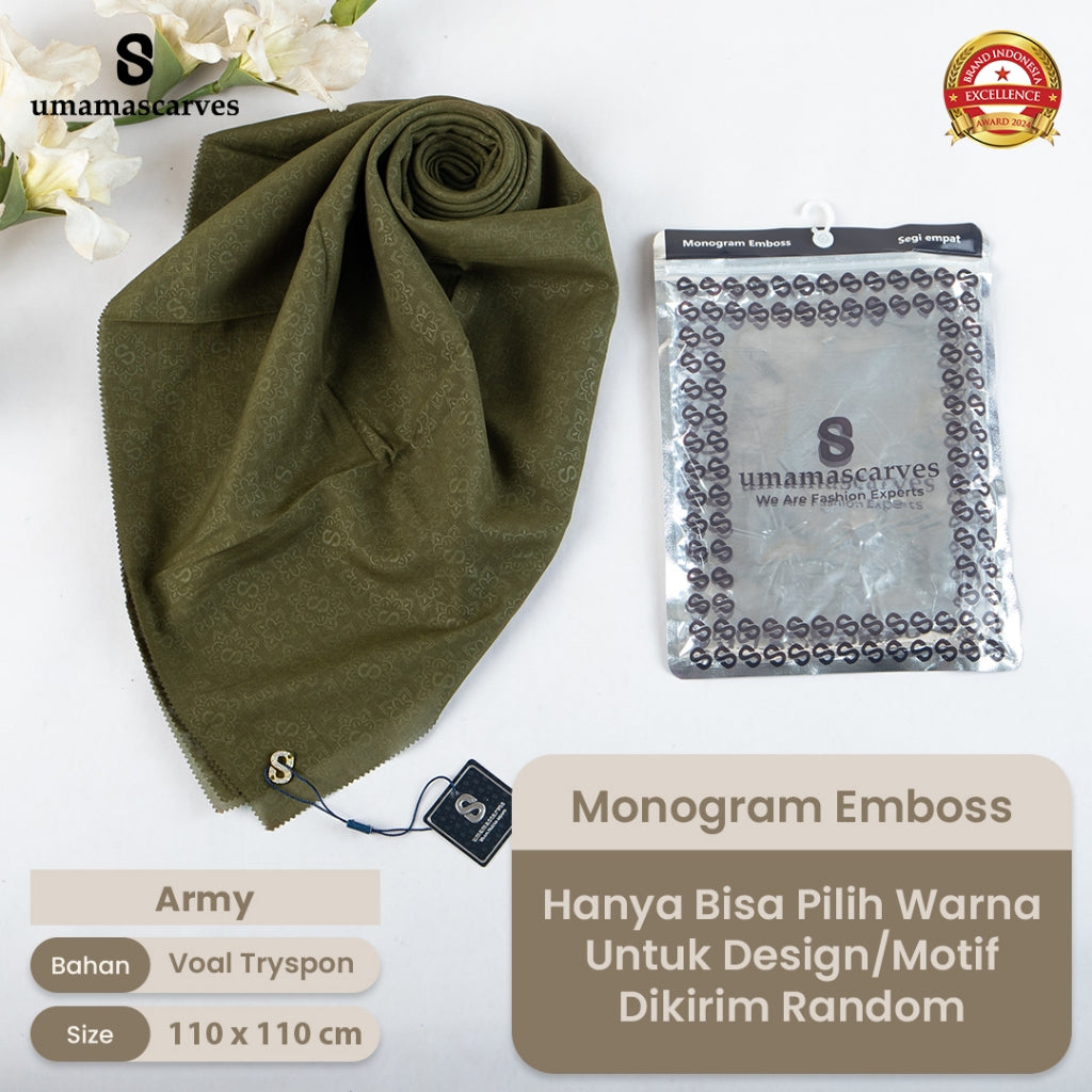 Umamascarves - Hijab Sultan Emboss Monogram Logo S (Hanya Bisa Pilih Warna, Motif RANDOM)