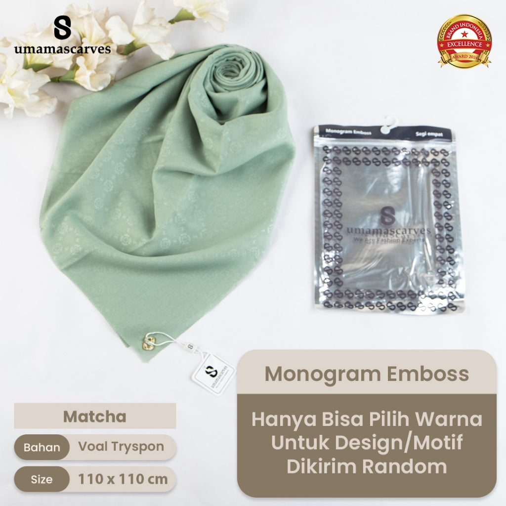 Umamascarves - Hijab Sultan Emboss Monogram Logo S (Hanya Bisa Pilih Warna, Motif RANDOM)
