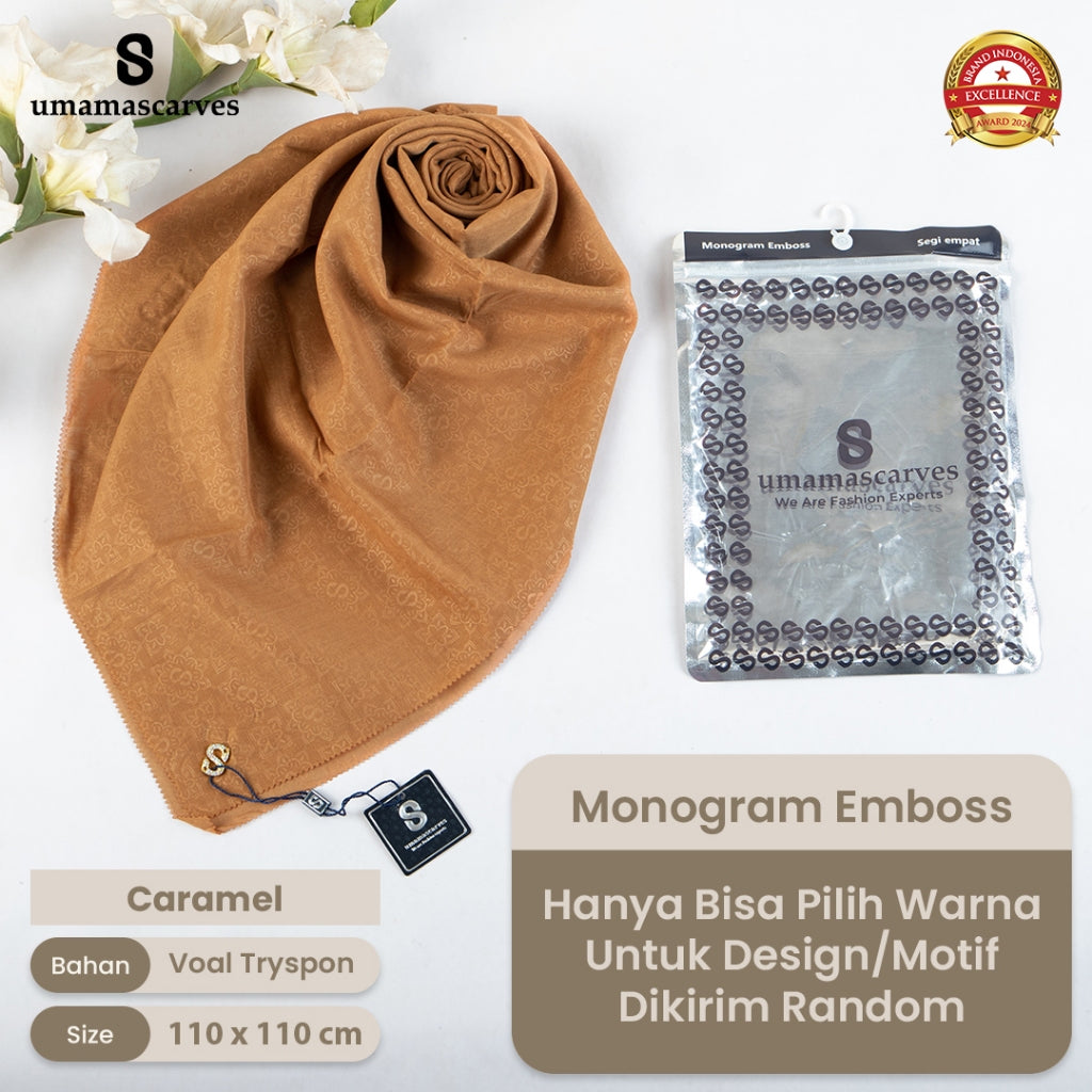 Umamascarves - Hijab Sultan Emboss Monogram Logo S (Hanya Bisa Pilih Warna, Motif RANDOM)