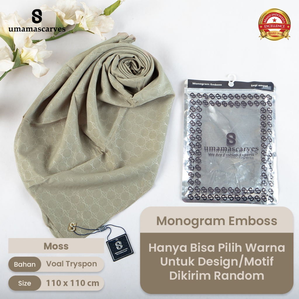 Umamascarves - Hijab Sultan Emboss Monogram Logo S (Hanya Bisa Pilih Warna, Motif RANDOM)
