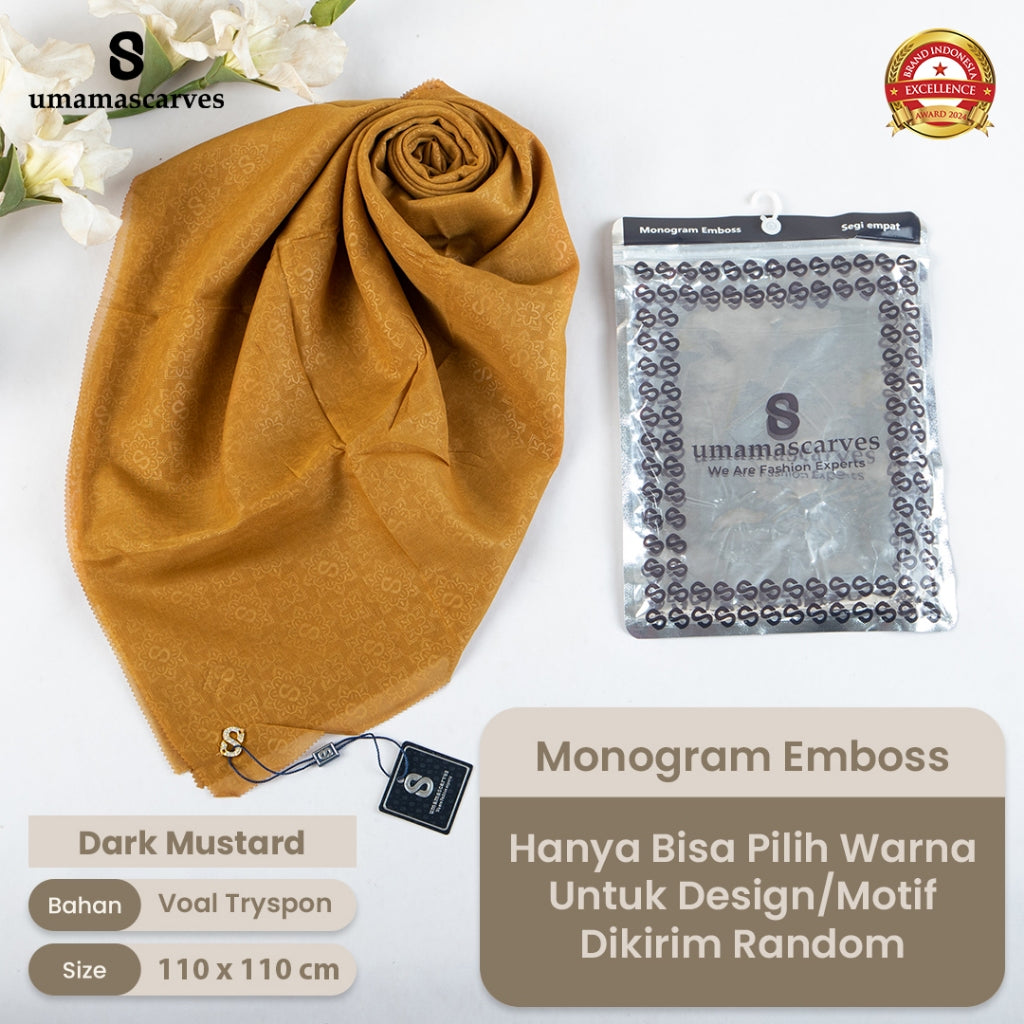 Umamascarves - Hijab Sultan Emboss Monogram Logo S (Hanya Bisa Pilih Warna, Motif RANDOM)