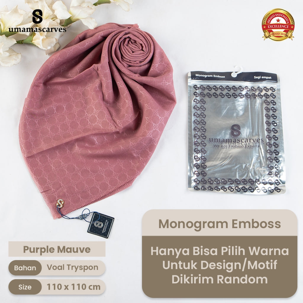 Umamascarves - Hijab Sultan Emboss Monogram Logo S (Hanya Bisa Pilih Warna, Motif RANDOM)