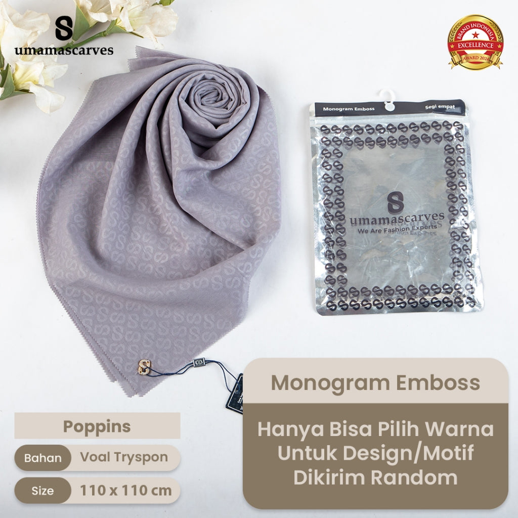 Umamascarves - Hijab Sultan Emboss Monogram Logo S (Hanya Bisa Pilih Warna, Motif RANDOM)