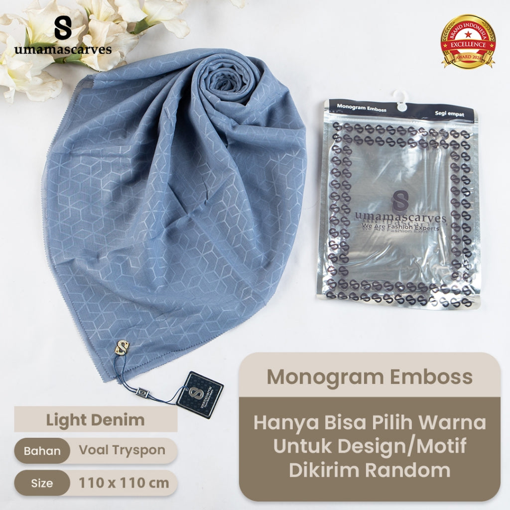 Umamascarves - Hijab Sultan Emboss Monogram Logo S (Hanya Bisa Pilih Warna, Motif RANDOM)