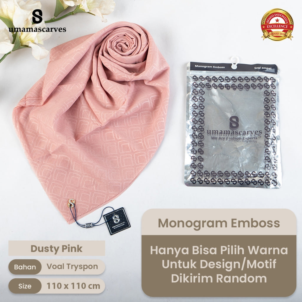 Umamascarves - Hijab Sultan Emboss Monogram Logo S (Hanya Bisa Pilih Warna, Motif RANDOM)