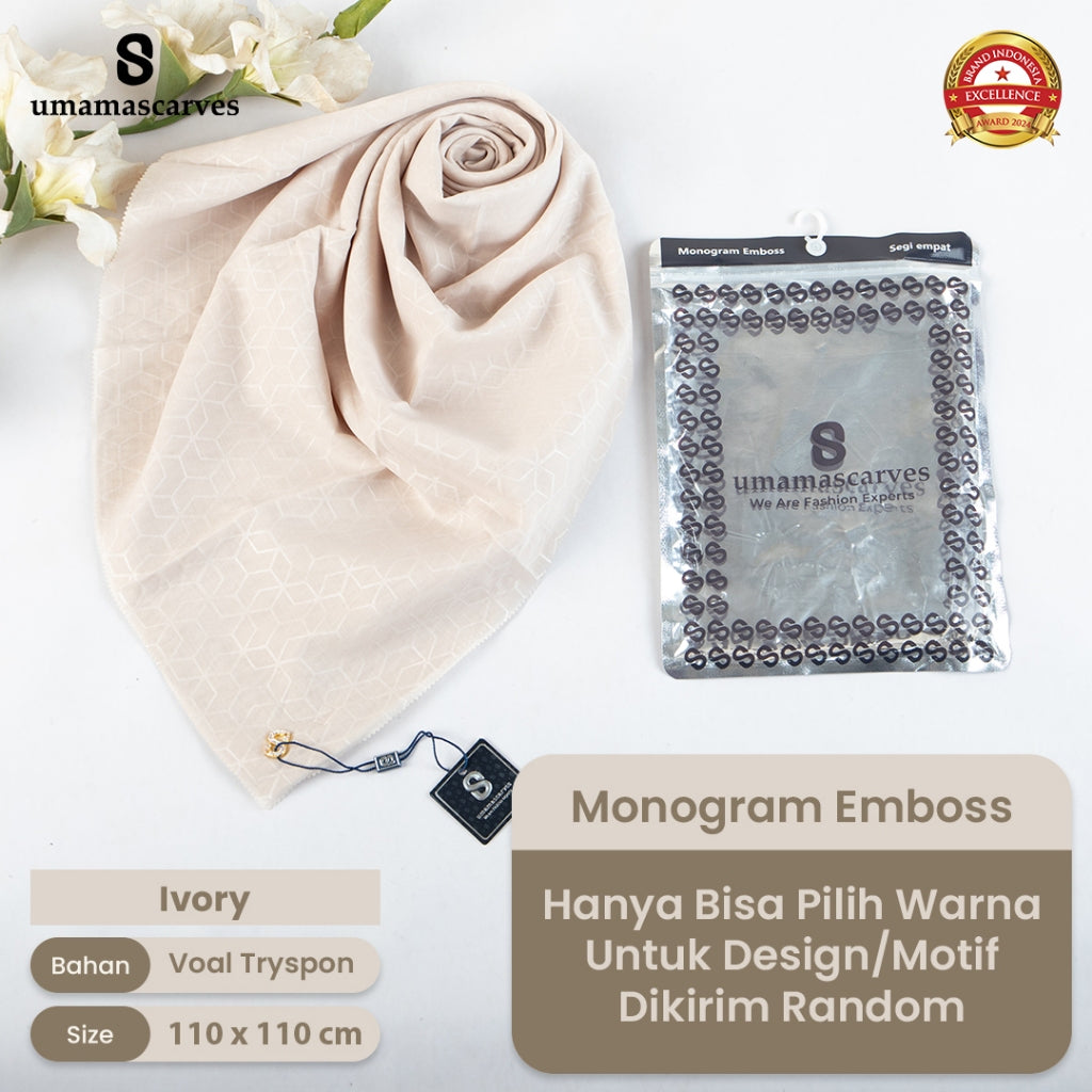Umamascarves - Hijab Sultan Emboss Monogram Logo S (Hanya Bisa Pilih Warna, Motif RANDOM)