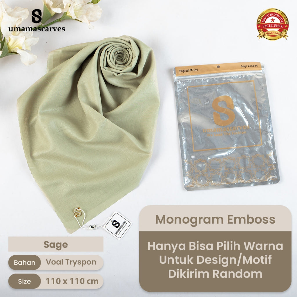 Umamascarves - Hijab Sultan Emboss Monogram Logo S (Hanya Bisa Pilih Warna, Motif RANDOM)