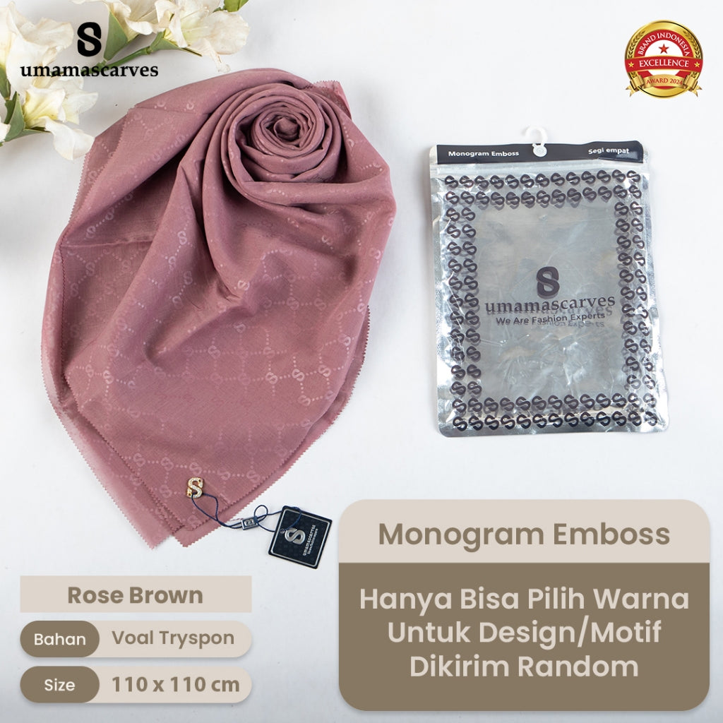 Umamascarves - Hijab Sultan Emboss Monogram Logo S (Hanya Bisa Pilih Warna, Motif RANDOM)