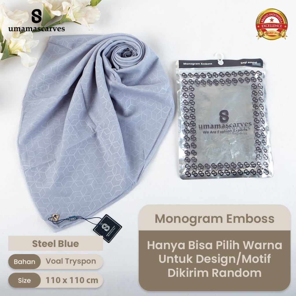Umamascarves - Hijab Sultan Emboss Monogram Logo S (Hanya Bisa Pilih Warna, Motif RANDOM)