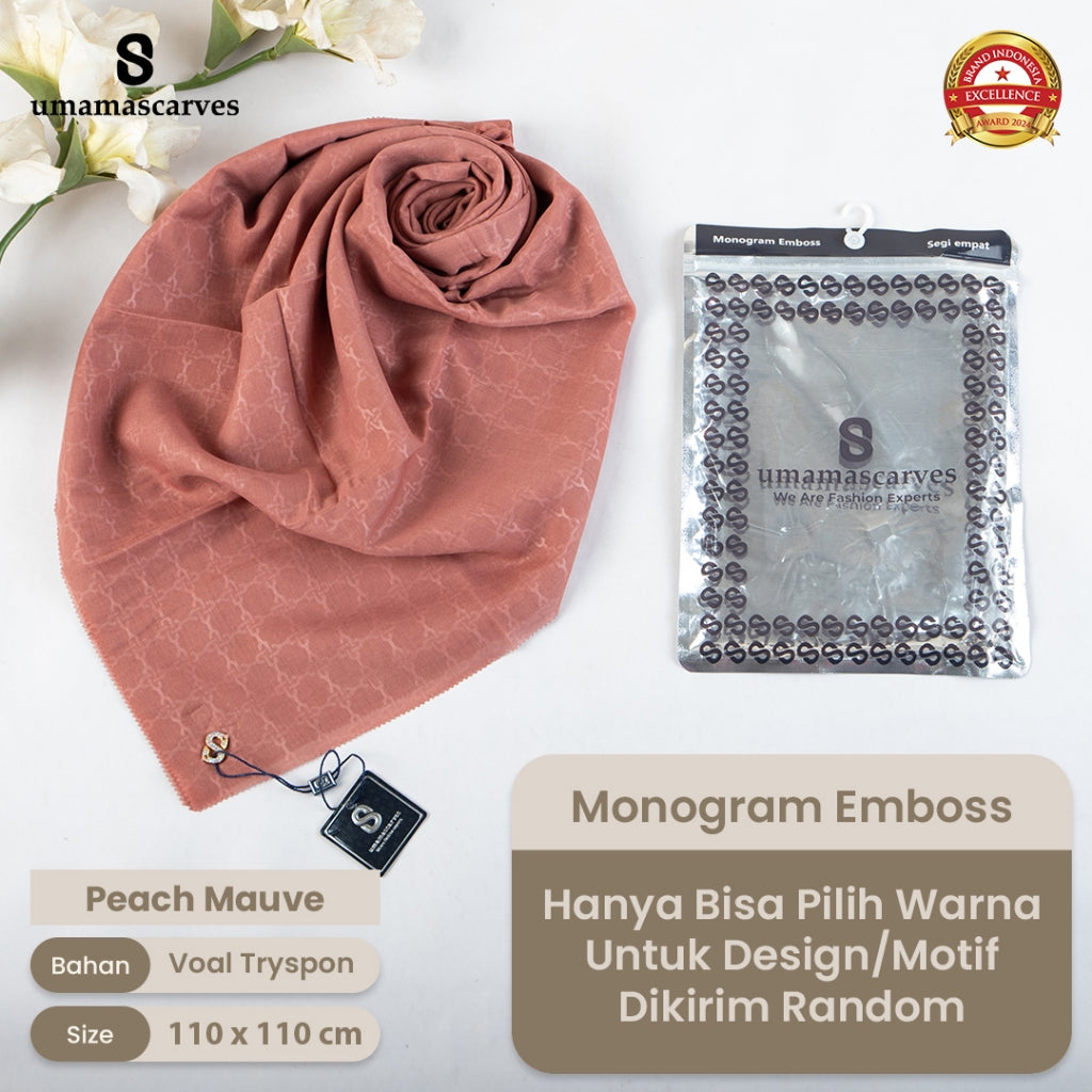 Umamascarves - Hijab Sultan Emboss Monogram Logo S (Hanya Bisa Pilih Warna, Motif RANDOM)