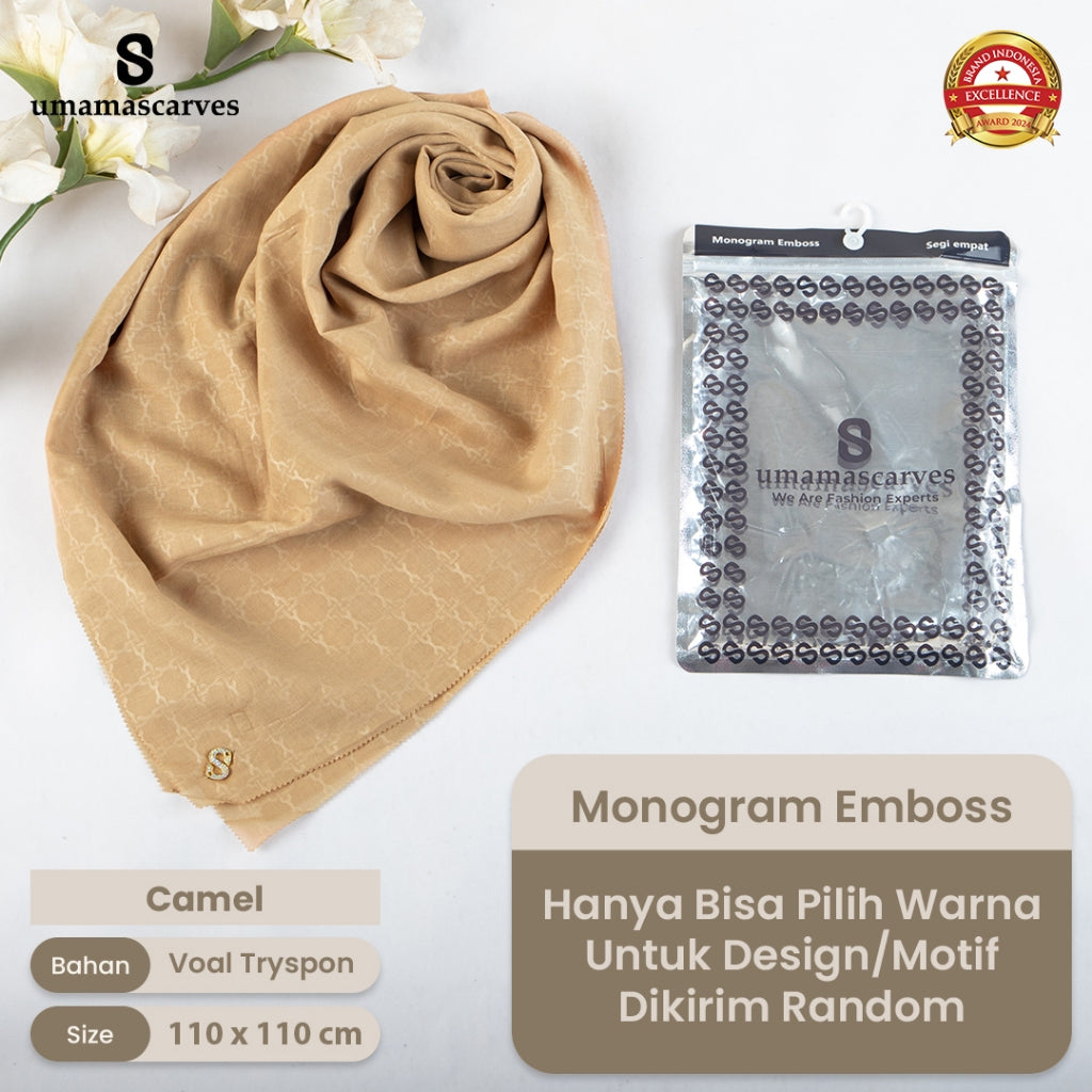 Umamascarves - Hijab Sultan Emboss Monogram Logo S (Hanya Bisa Pilih Warna, Motif RANDOM)